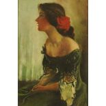 L Ward, oil on canvas, profile portrait of a lady. 28.5 cm x 18.5 cm, framed, signed.