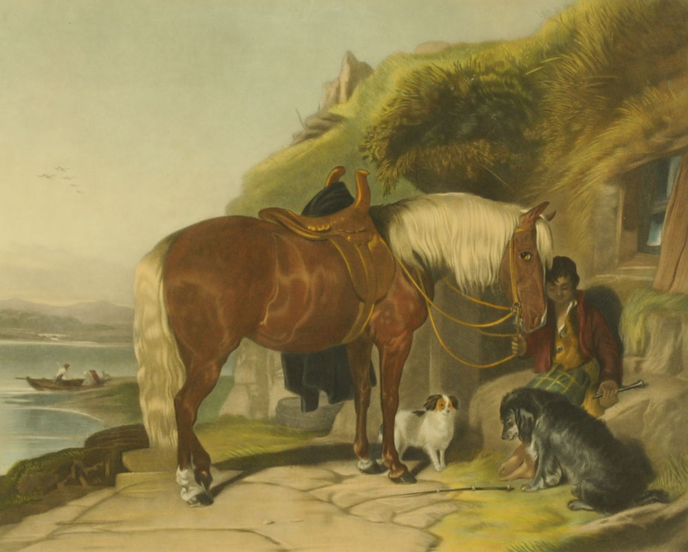 After Landseer, a 19th century engraving "Favorite Pony and Spaniels", image size 50 cm x 63 cm,