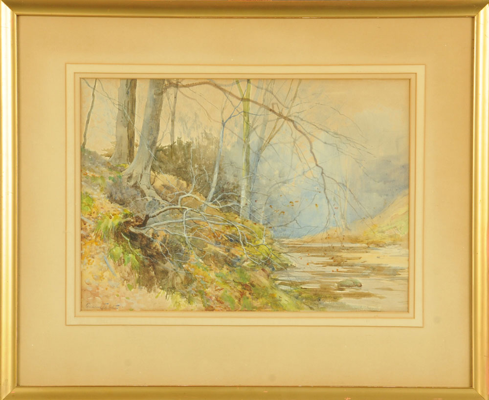 Henderson Tarbet (1864-1937), a watercolour river scene with trees. 33 cm x 46 cm, framed, signed. - Image 2 of 2