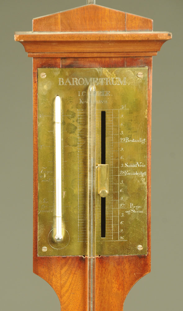 A mahogany stick barometer, with brass scale inscribed Barometrum I.C. Thiele, Kiobenhavn. - Image 2 of 2