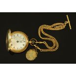 A vintage plated "Superior Time Keeper" half Hunter pocket watch with double Albert chain with 1787