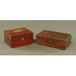 A late Victorian crocodile leather jewellery box, fitted single drawer, 13 cm high x 23 cm wide,