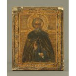 A Russian icon, painted on wood, depicting a Saint, 18 cm x 14.5 cm.