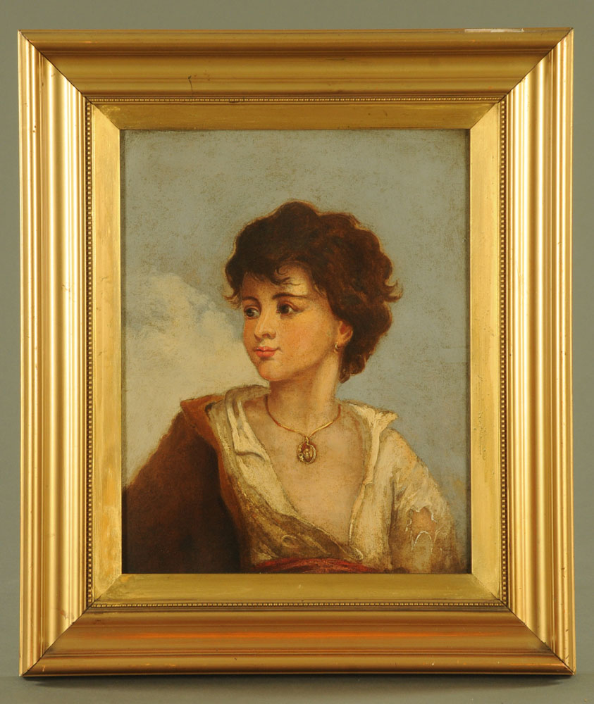 Oil painting on board, portrait of a young woman. 29.5 cm x 23 cm. - Image 2 of 2