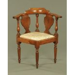 A Victorian mahogany corner chair,