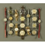 A collection of eighteen vintage wristwatches, including Sekonda, Mimo, Ingersol, Stirling etc.