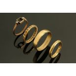 Four 9 ct gold rings, gross weight 7.8 grams.