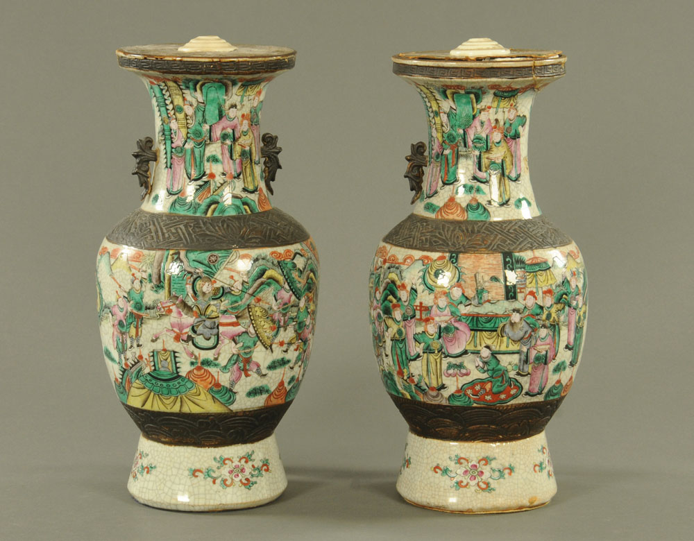 A pair of late 19th/early 20th century Chinese crackle ware porcelain vases,