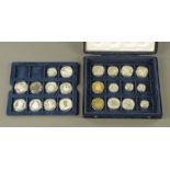 Twenty two Queen Elizabeth II proof silver and silver gilt coins of mixed denominations,