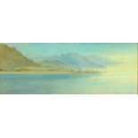 C.E.H. oil on canvas "Evening The Lake of Galilee", 24 cm x 68 cm, framed, signed with initials.