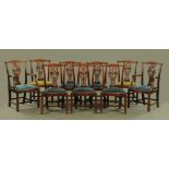 A set of nine George III mahogany dining chairs, of Chippendale design,