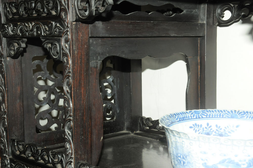 A 19th century Chinese hardwood cabinet in two sections, - Image 15 of 18