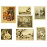 A collection of seven mounted antiquarian prints, including George Morland, John Charlton,