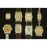 A collection of eight Art Deco wristwatches, various.