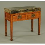 A Chinese side table, with ceramic top stamped to one end,