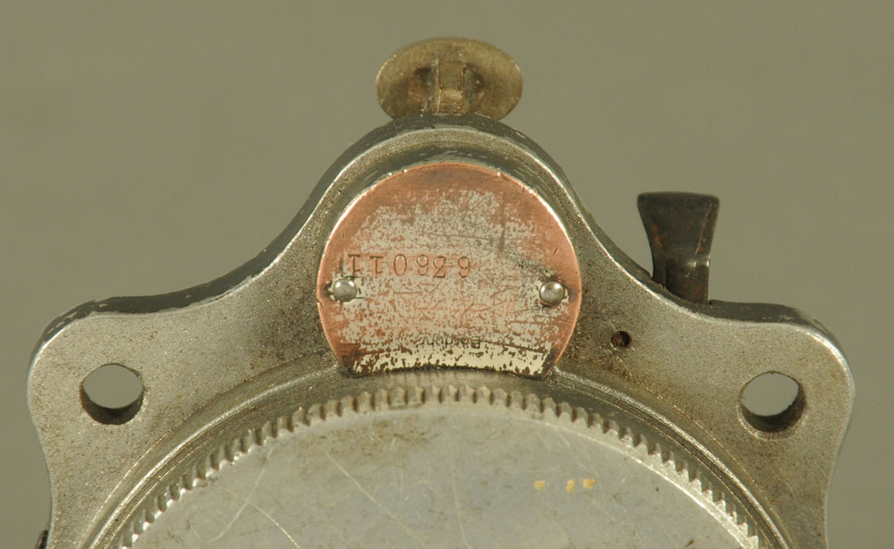 A Second world War Messerschmitt cockpit clock, in aluminium case. Width 6 cm. Serial No. - Image 2 of 4