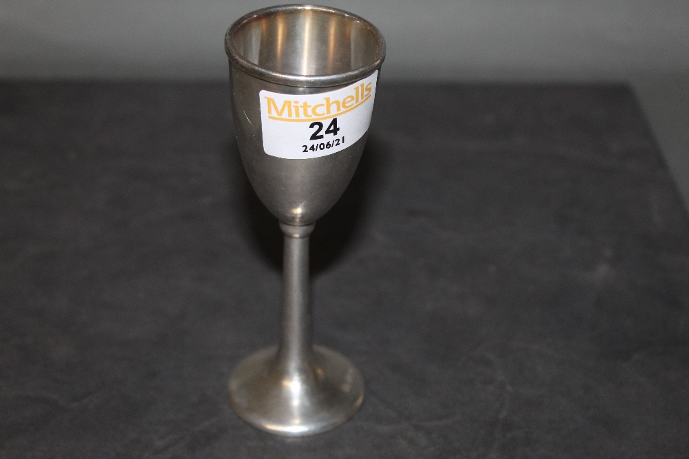 A Danish silver plated goblet with engraved monogram and marked DFA