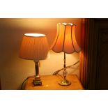 Two decorative table lamps and shades,