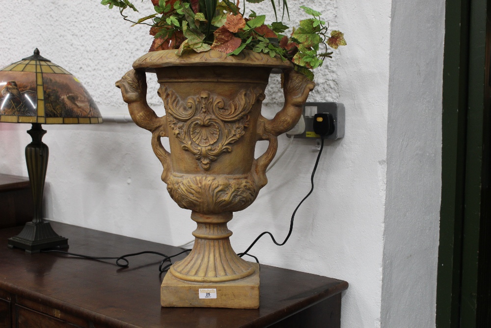 Decorative plastic urn and plants