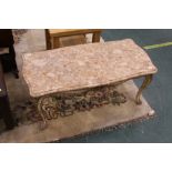 A marble topped rectangular coffee table, with cream and gilt base, length 102 cm, width 50 cm,