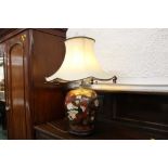 Large decorative table lamp and shade, height +/- 75 cm.