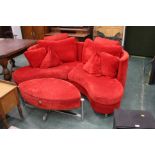 Fama of Spain designer settee with matching footstool, height 88 cm, width 197 cm,