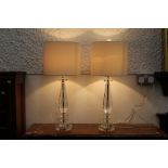 Pair of glass effect table lamps and shades, height 66 cm.
