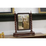 19th century mahogany dressing table mirror with twisted columns supporting the mirror, 65 cm high,