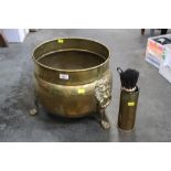 Brass planter and World War 1 shell case used as a companion stand