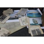 Collection of re printed newspapers and selection of prints Golden Hind, Evening Surf,
