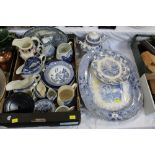 Collection of blue and white china ashettes, bowls,