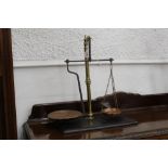 19th century set of balance scales with brass column support and copper weighing pans