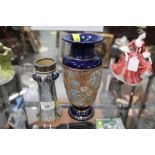 Doulton Lambeth vase with silver collar and a Doulton Lambeth vase with blue ground and gilt