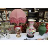 Large decorative vase and decorative table lamp and shade