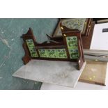 A Victorian washstand top with marble base and tiled back