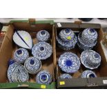 Selection of blue and white Thai pottery, leaf dishes,