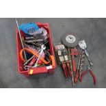 Small box of tools, grinding disks, paint brushes, screw drivers,
