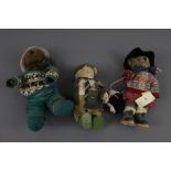 A group of three Lakeland Bears teddy bears, all having plush covered bodies,