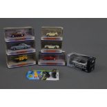 A group of six Matchbox Dinky diecast model cars, all displayed in their original boxes,