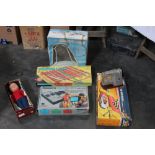A group of miscellaneous toys and games, to include a Corgi Rockets Race-abatic speed set,
