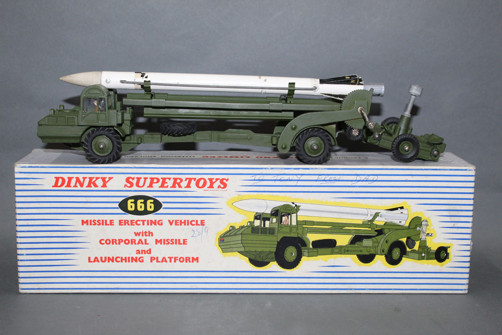 A Dinky Missile Erecting Vehicle (666), together with Corporal missile and launching platform,