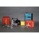 An assortment of mixed model airplane motors and accessories,
