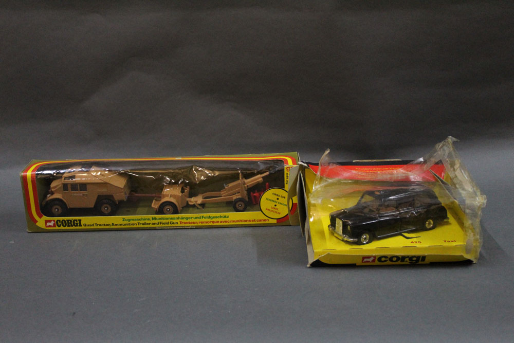 Two 1970's Corgi diecast model vehicle sets, to comprise a quad tractor,