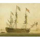 Pollard (late 18th/early 19th century, watercolour, British Warship at anchor.