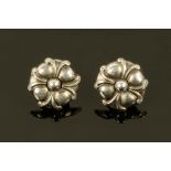 A pair of Georg Jensen silver screw back earrings of floral design, model No. 47.