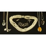 A collection of silver mounted jewellery, including pendants, necklaces etc.