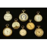 A vintage Hamilton military pocket watch, knob wind together with seven further pocket watches.