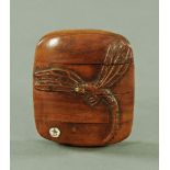 A Japanese Inro decorated with dragonflies, four sections, 64 mm x 55 mm, signed.