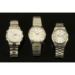 Three vintage Seiko wristwatches, Seahorse, Seiko V and a chronograph.