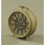 A vintage Veglia alarm clock, with black dial with Arabic numerals, diameter 13 cm.